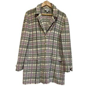 St. John Collection Knit Plaid Coat Cardigan Coatigan Size 16
